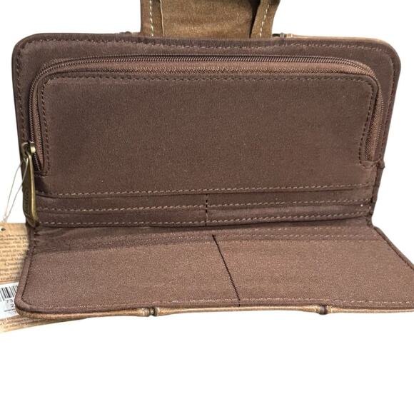 NWT! Justin Burnished Brown Twist Lock RFID Secured Long Wallet - Picture 6 of 6